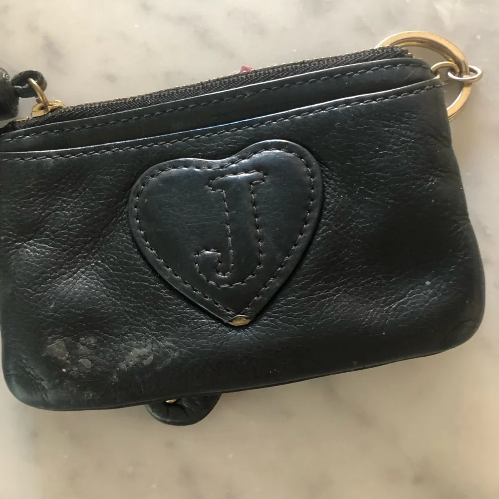 Juicy Couture Black Coin Purse with Brass Emblem & Black Tassel Leather 3"x4.75" - Picture 8 of 9